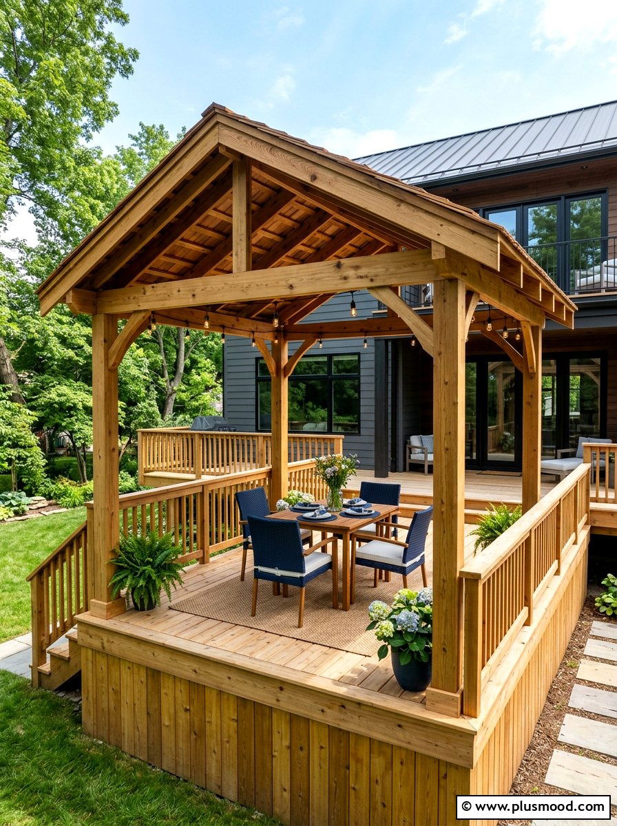 Wood deck gazebo - 25 small backyard ideas with gazebo