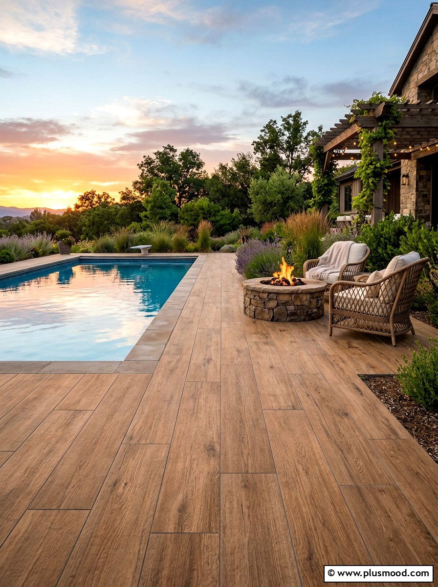 Wood look porcelain pavers - 25 pool landscaping ideas with pavers