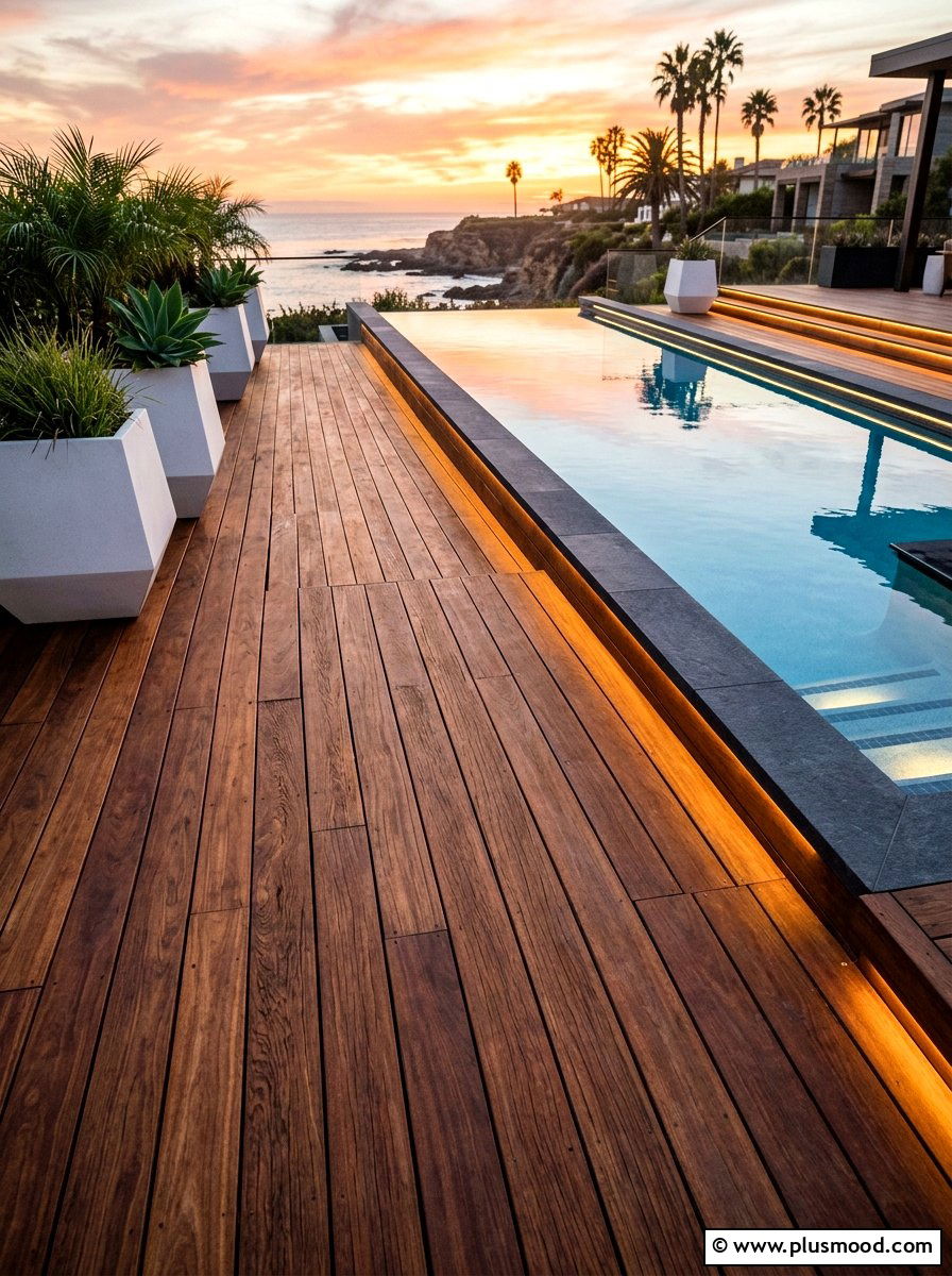 Wood pool decking - 25 pool landscaping ideas for rooftop pools