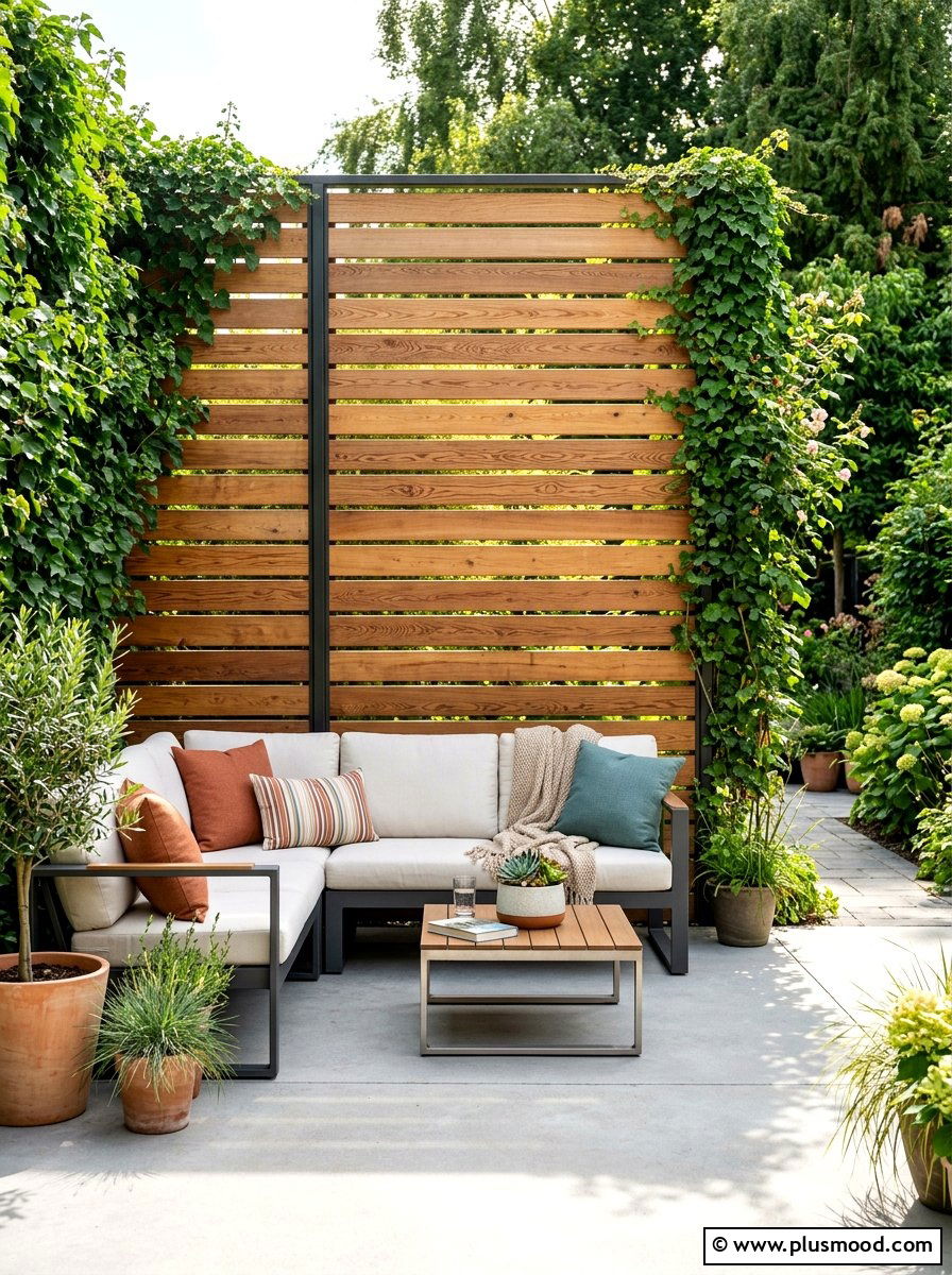 Wood slat privacy screen