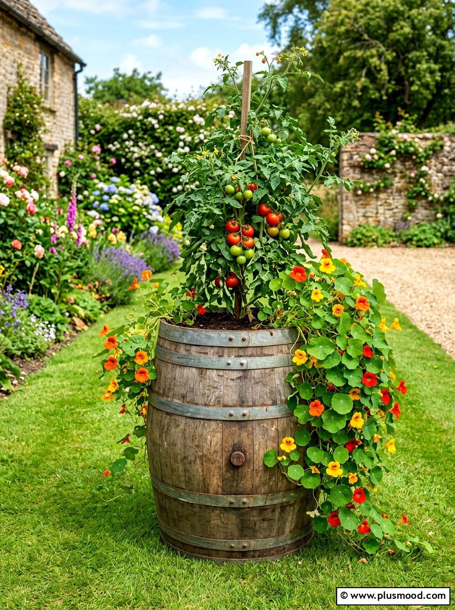 Wooden Barrel Planter - 25 summer vegetable planter ideas