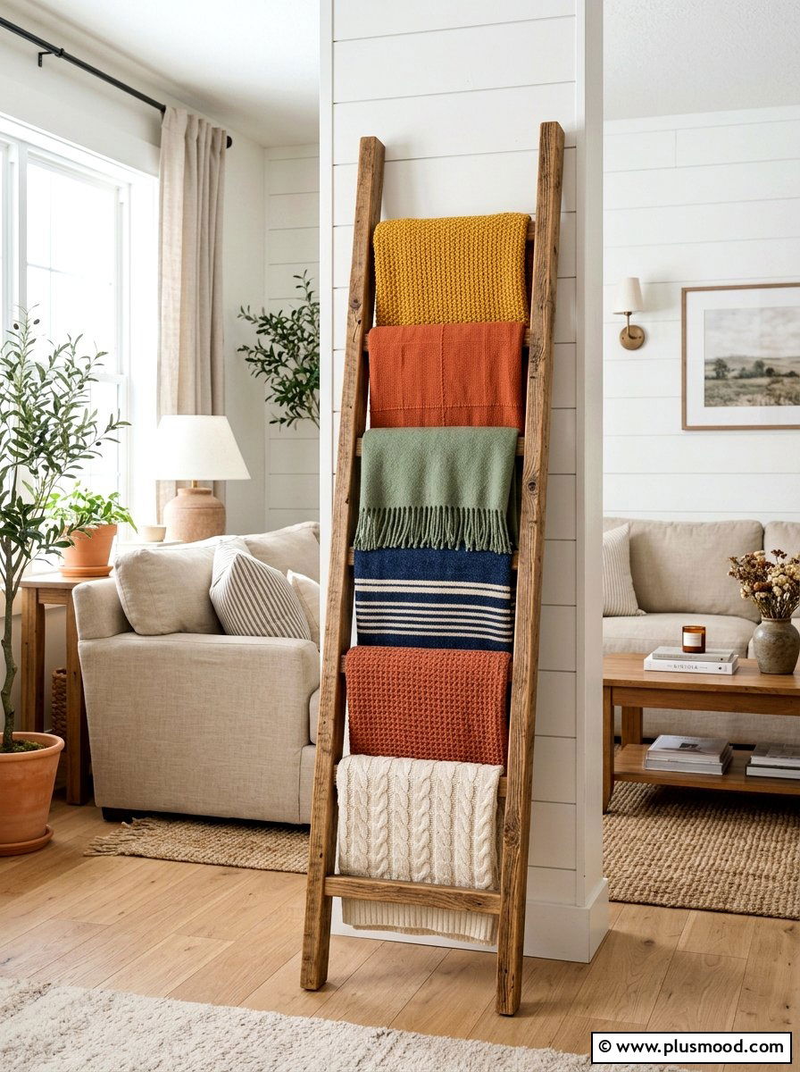Wooden Blanket Ladder - 25 late summer living room ideas