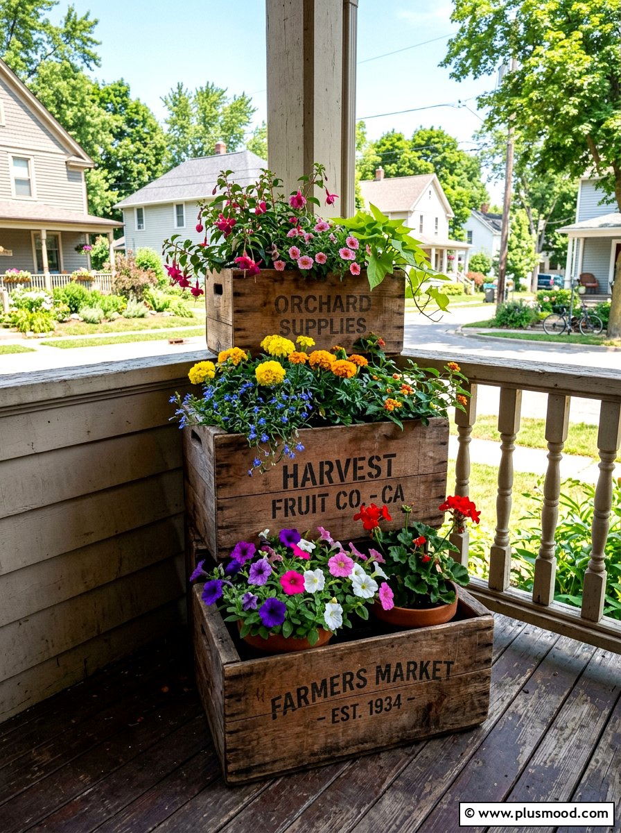 Wooden Crate Display - 25 summer rustic front porch ideas