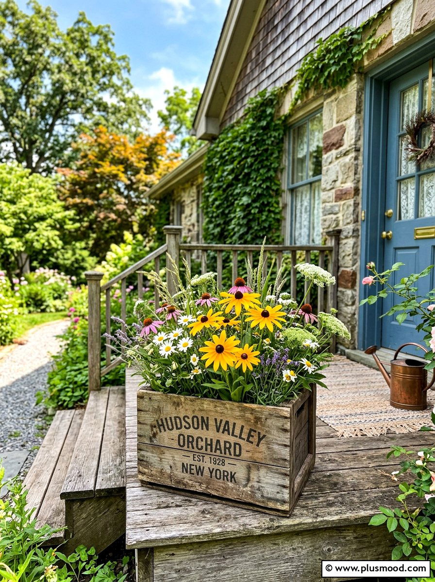 Wooden Crate Planter - 25 summer porch planter ideas