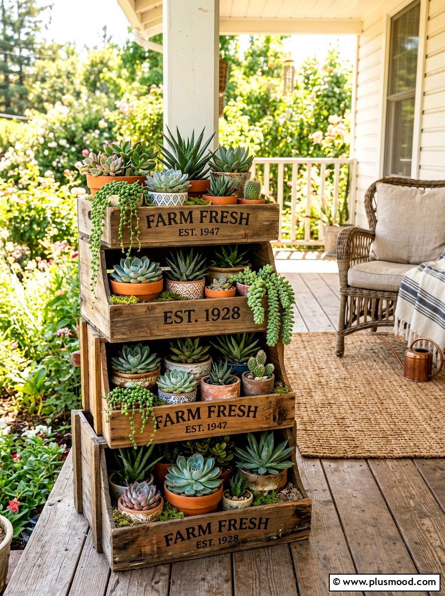 Wooden Crate Succulent Display - 25 summer succulent garden ideas