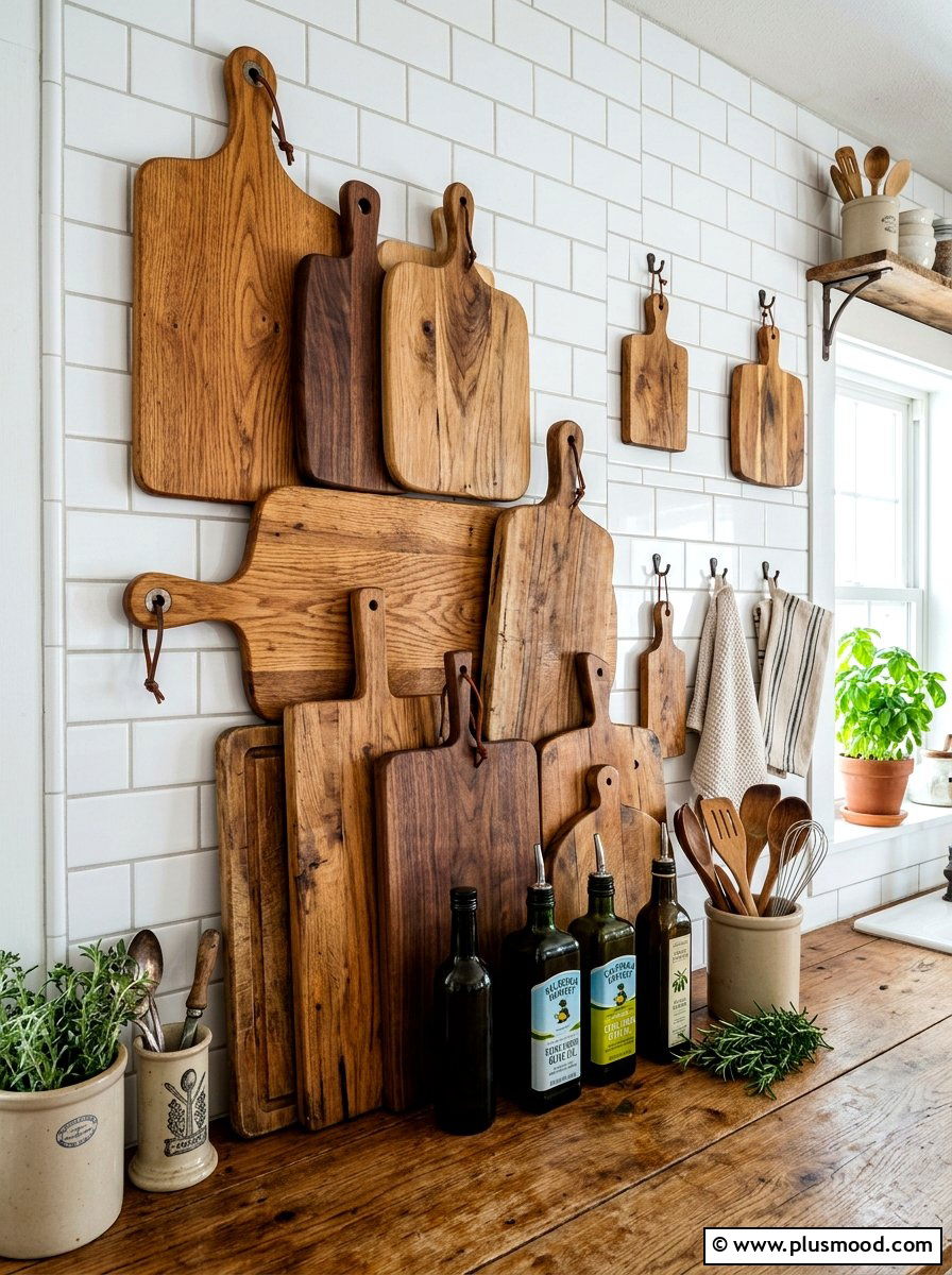 Wooden Cutting Board Display - 25 summer kitchen decor ideas on a budget