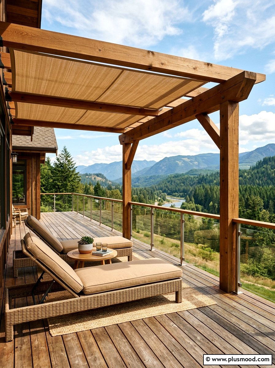 Wooden Deck With Overhead Sun Shade - 25 small backyard ideas with shade sail