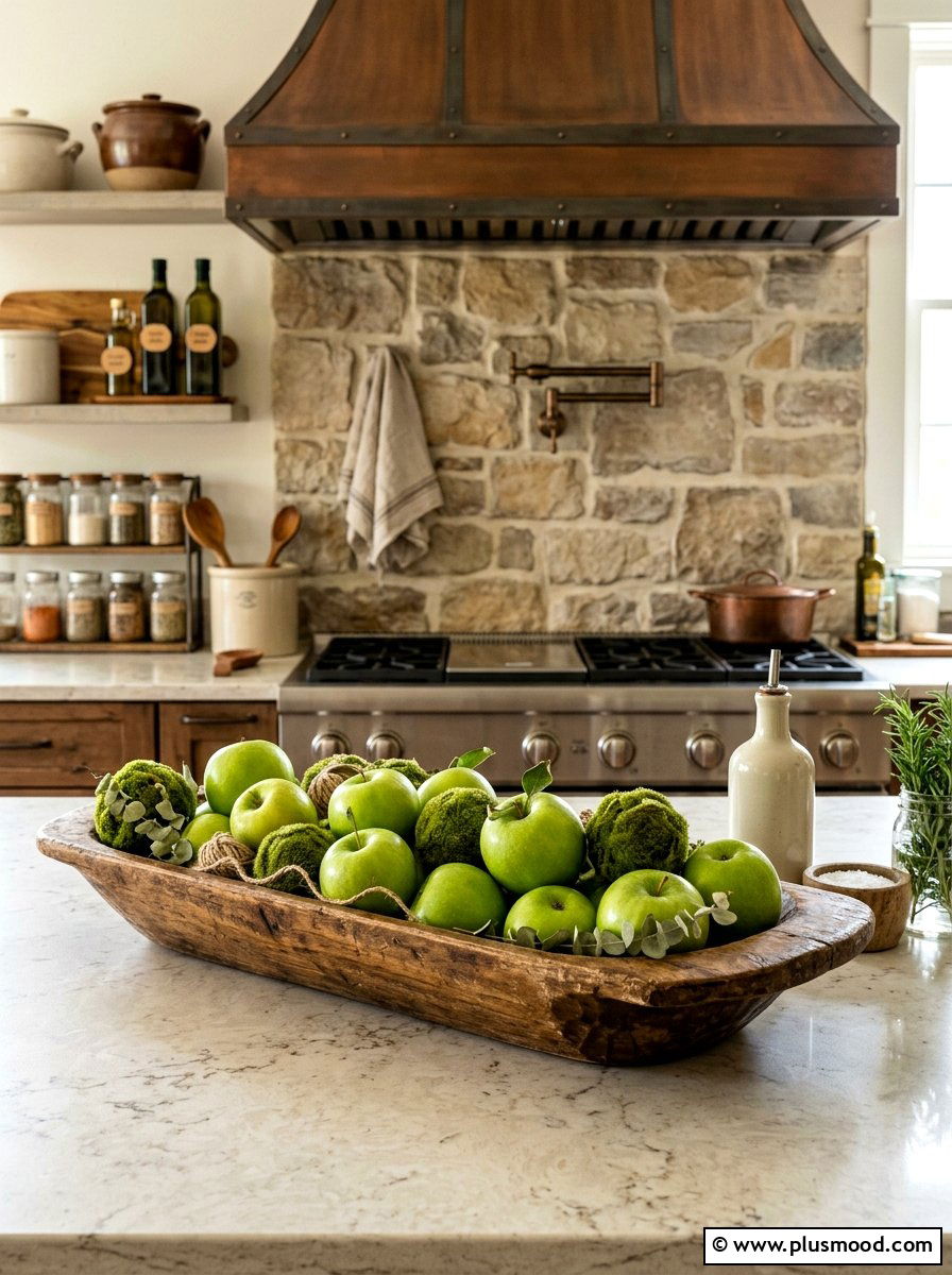 Wooden Dough Bowl Decor - 25 summer kitchen counter decor ideas