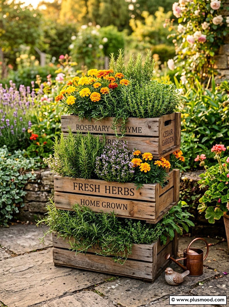 Wooden Fruit Crate Planter - 25 summer farmhouse planter ideas