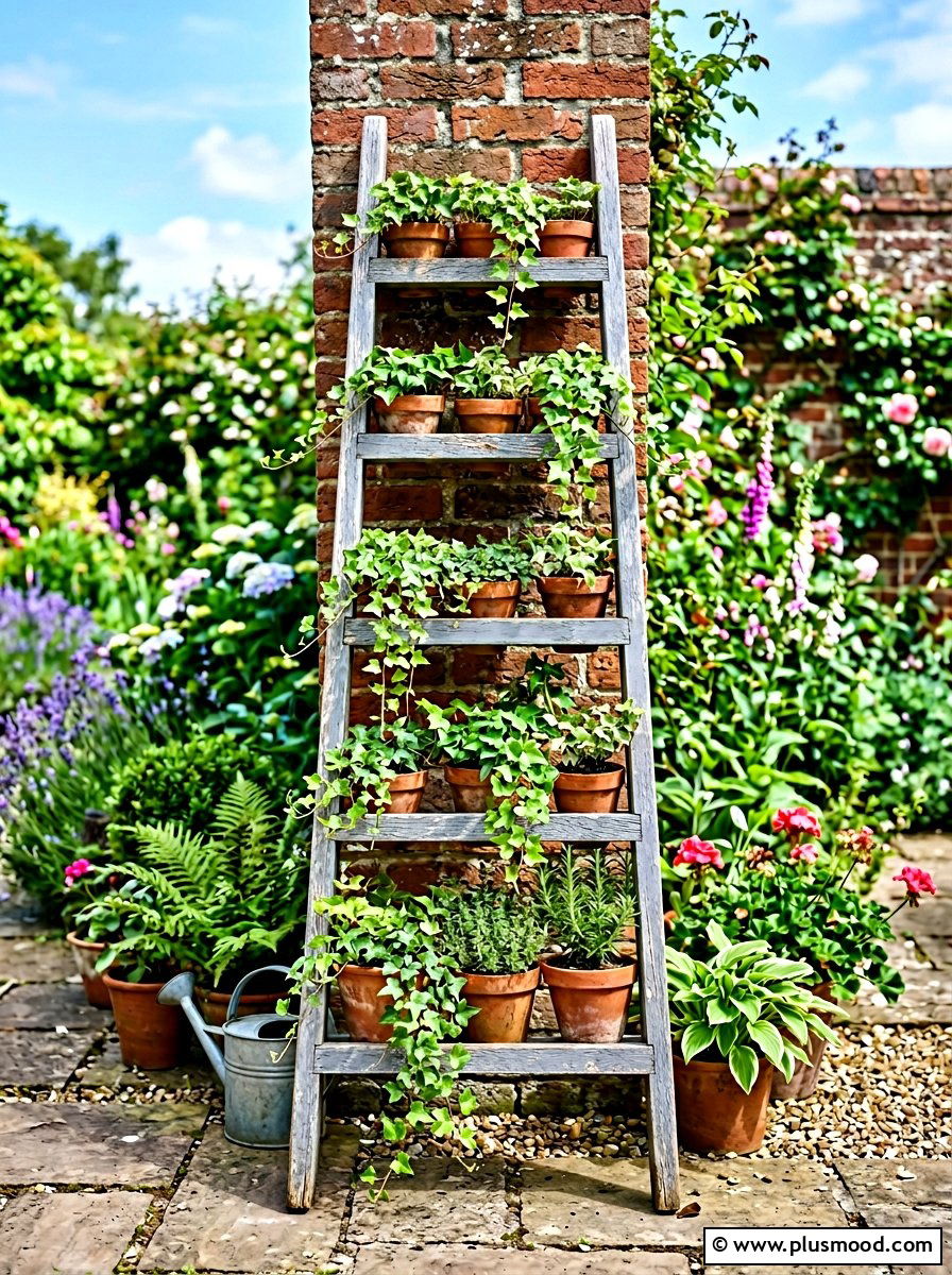 Wooden Ladder Planter - 25 summer farmhouse planter ideas