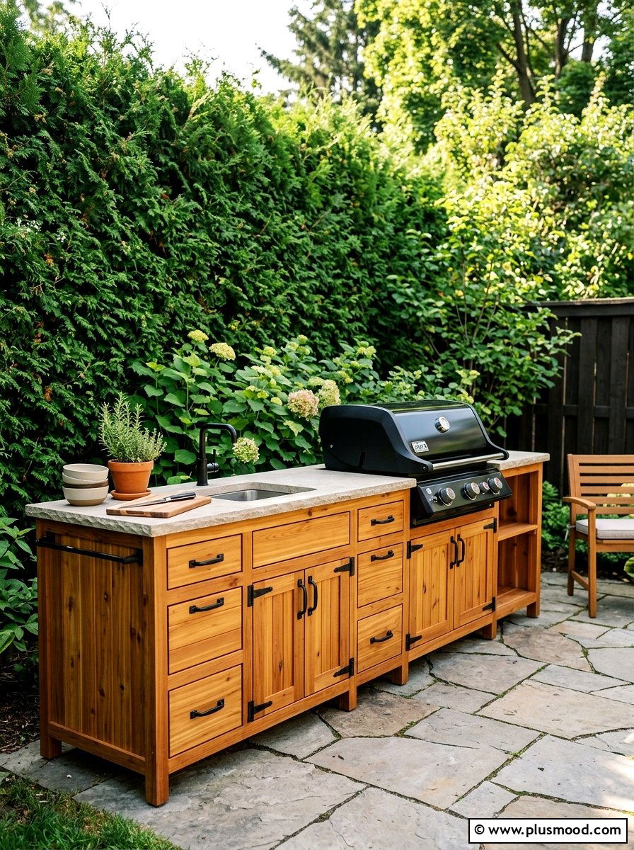 Wooden Outdoor Kitchen Cabinet - 25 small backyard ideas with outdoor kitchen