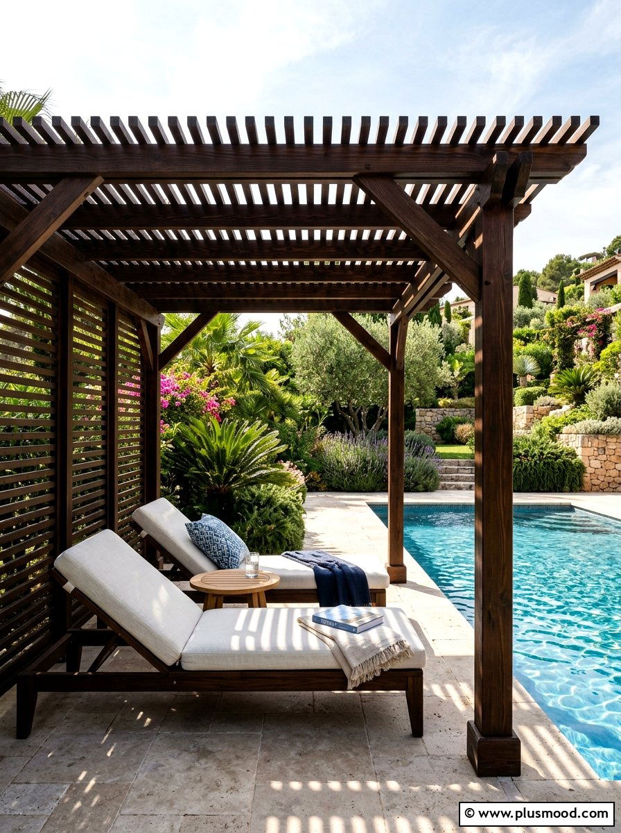 Wooden Pergola With Privacy Slats - 25 pool landscaping ideas for privacy