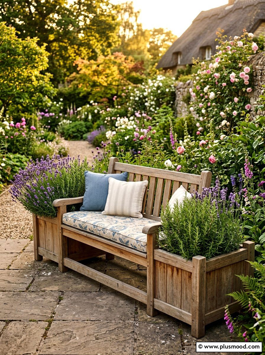 Wooden Planter Bench - 25 small backyard ideas with wooden planter