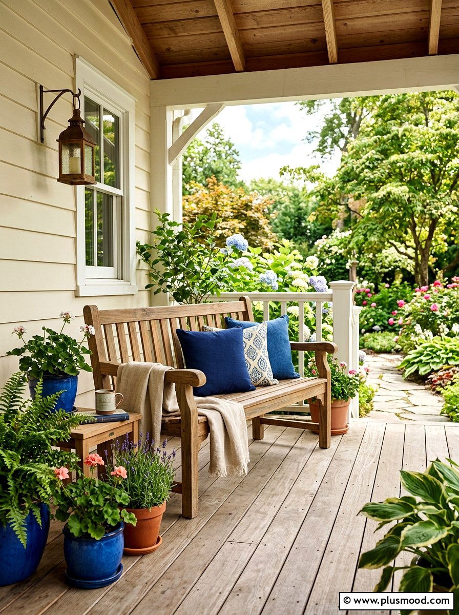 Wooden Porch Bench - 25 summer front porch curb appeal ideas