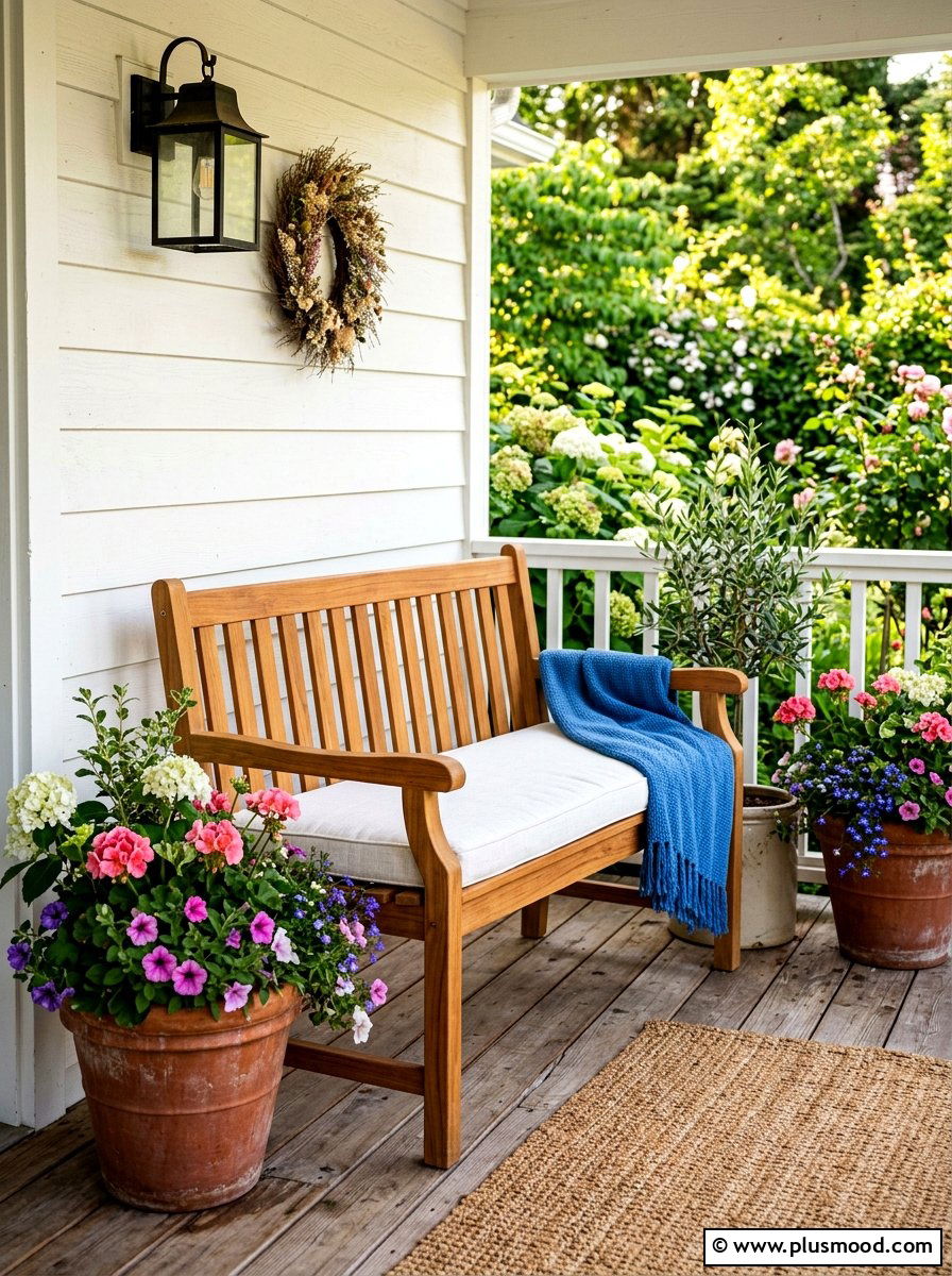 Wooden Porch Bench - 25 beautiful summer porch ideas