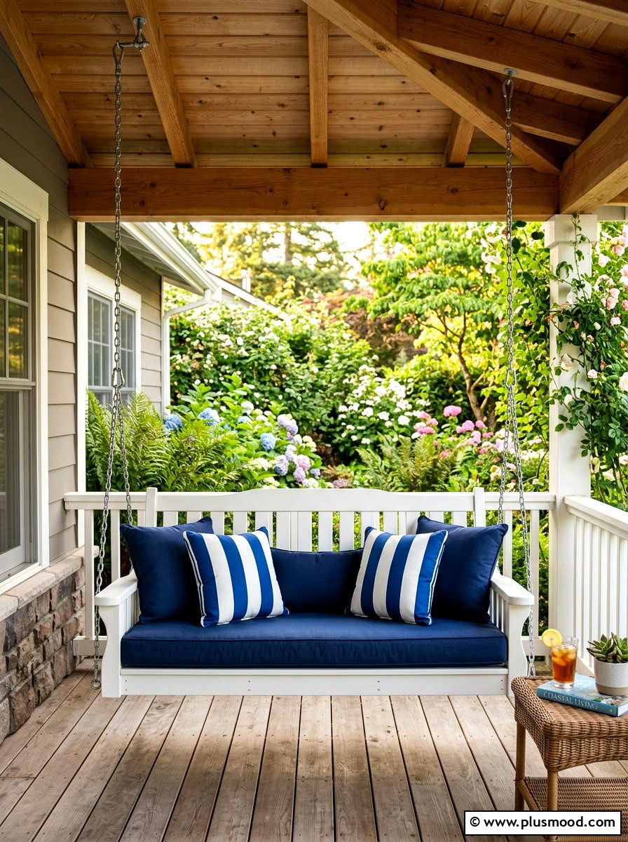 Wooden Porch Swing - 25 summer entryway curb appeal ideas