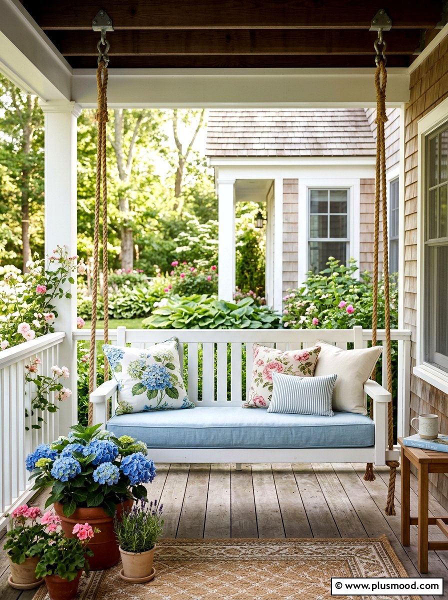Wooden Porch Swing - 25 summer front porch entryway ideas