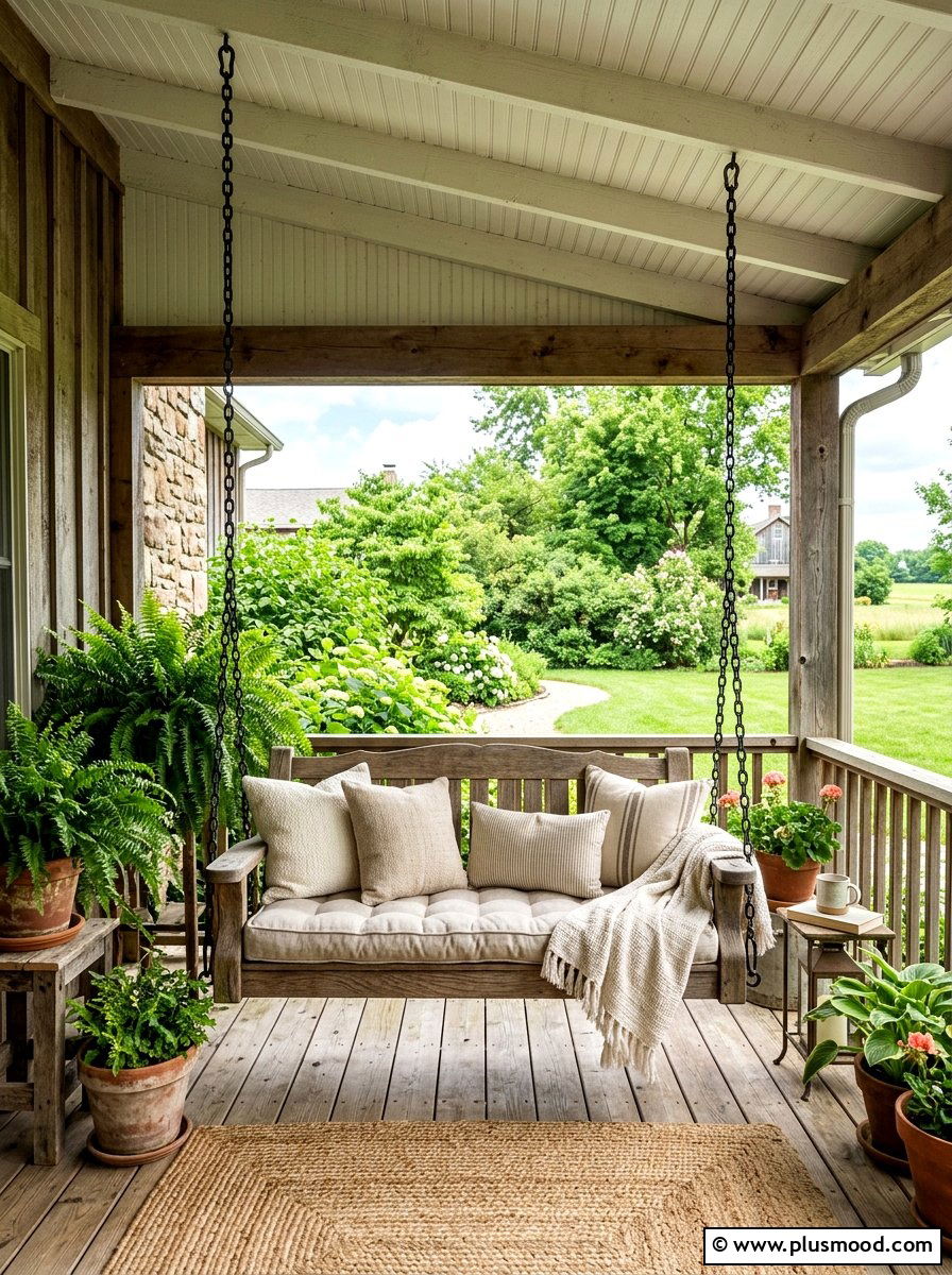 Wooden Porch Swing - 25 summer rustic front porch ideas
