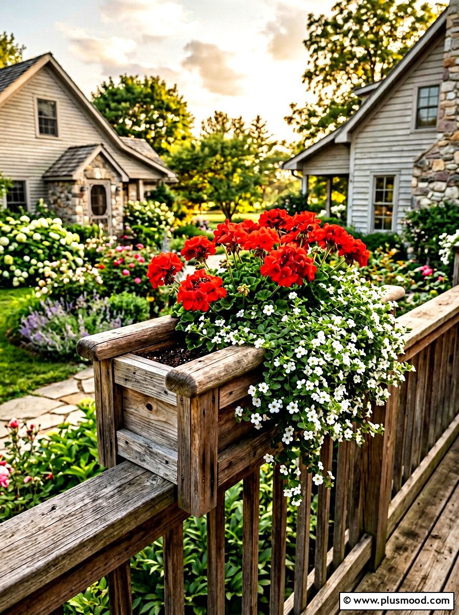 Wooden Rail Top Planter - 25 summer porch rail planter ideas
