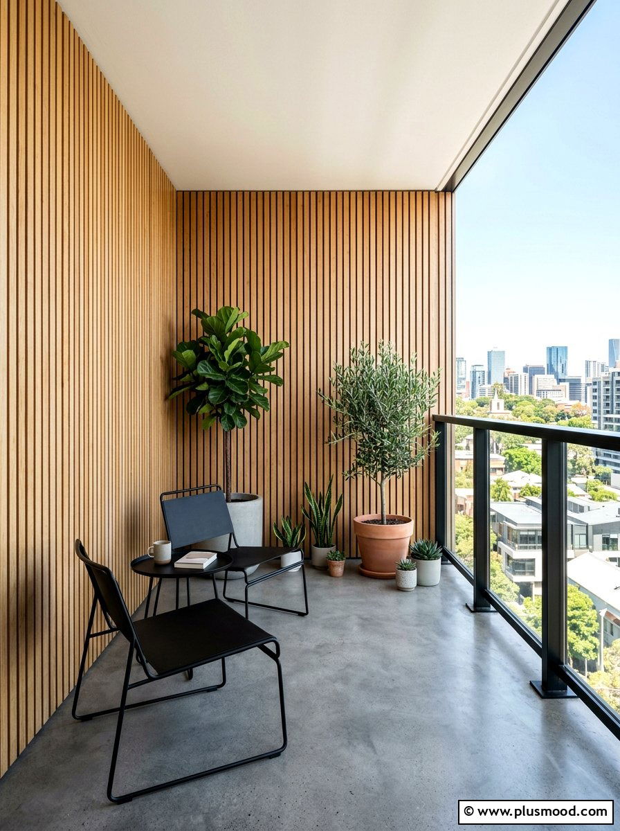 Wooden Slat Panel - 25 summer balcony shade ideas