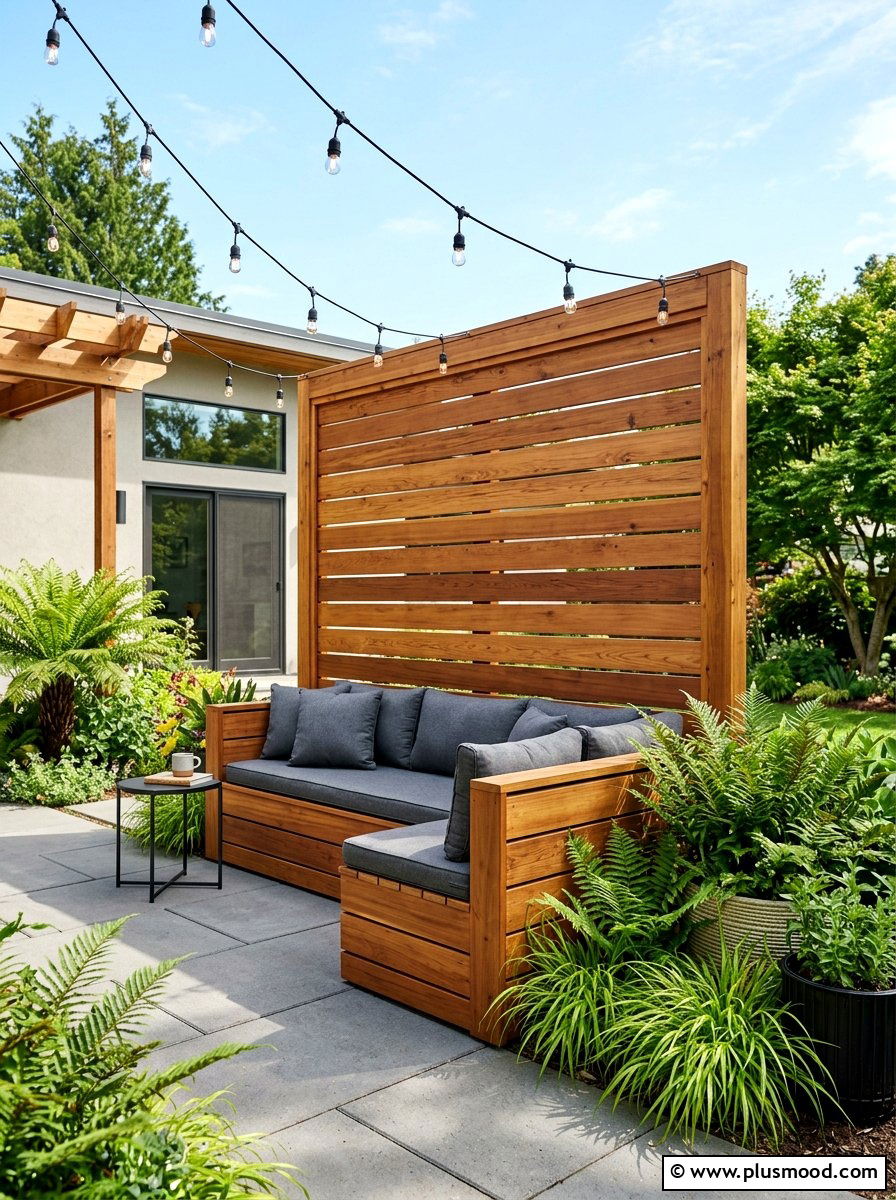 Wooden Slat Privacy Screen - 25 small backyard ideas with privacy screen