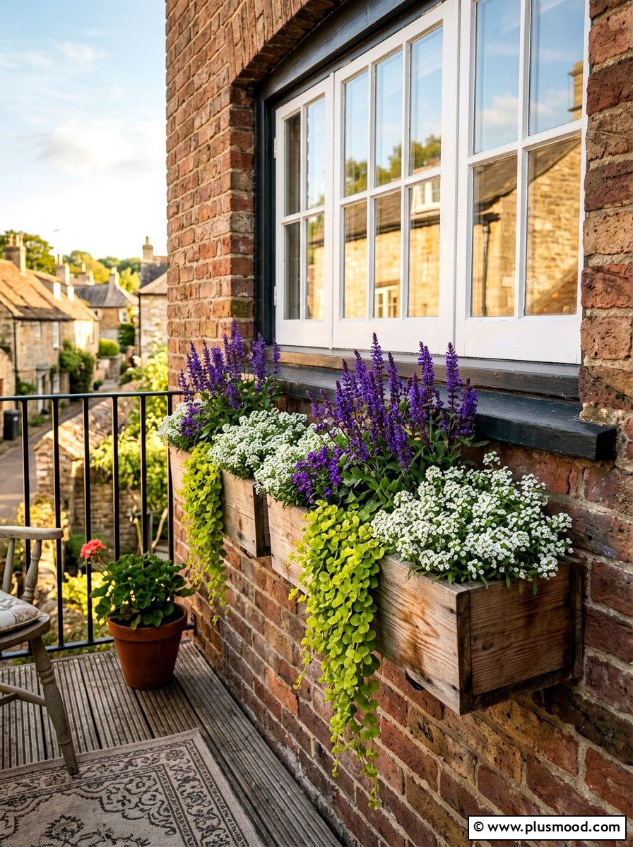 Wooden Window Box - 25 summer balcony planter ideas