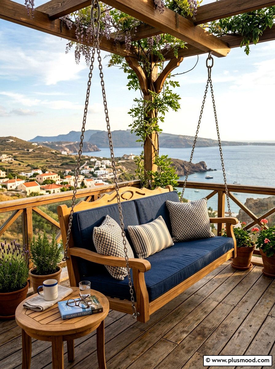 Wooden balcony swing - 25 summer balcony swing chair ideas