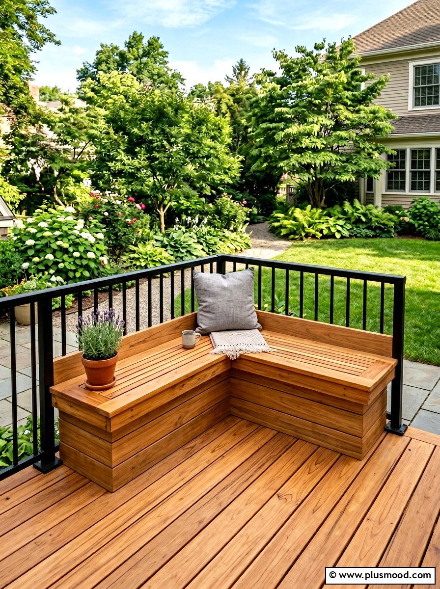 Wooden deck perimeter wall - 25 small backyard ideas with seating wall