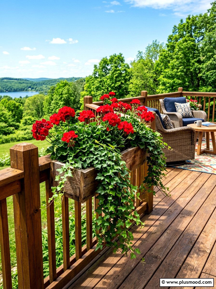Wooden deck railing planter - 25 summer railing planter ideas