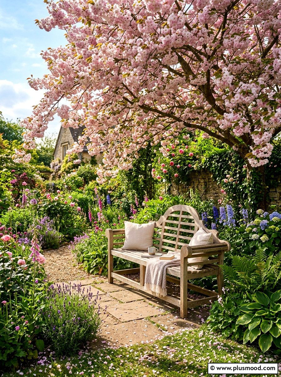 Wooden garden bench - 25 summer garden decor ideas