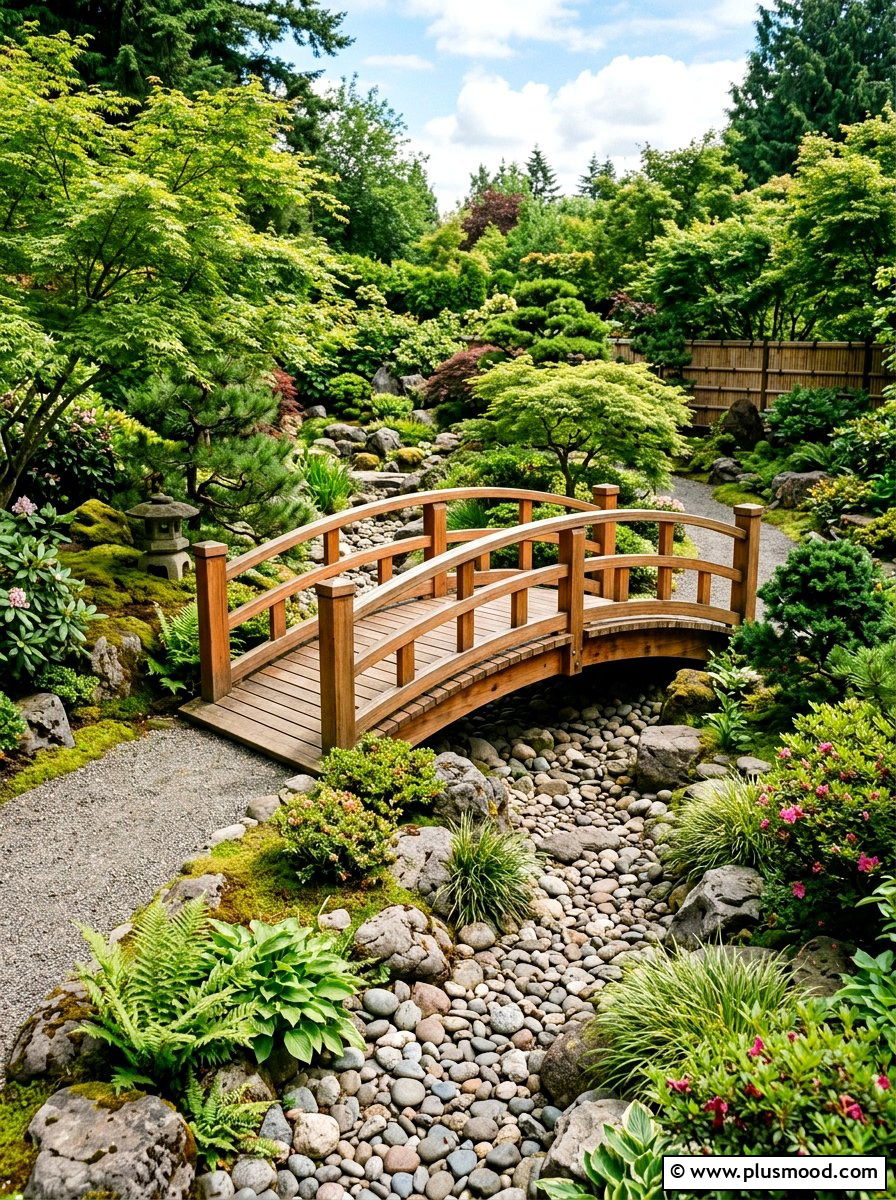 Wooden garden bridge - 25 outdoor garden decor ideas with zen elements