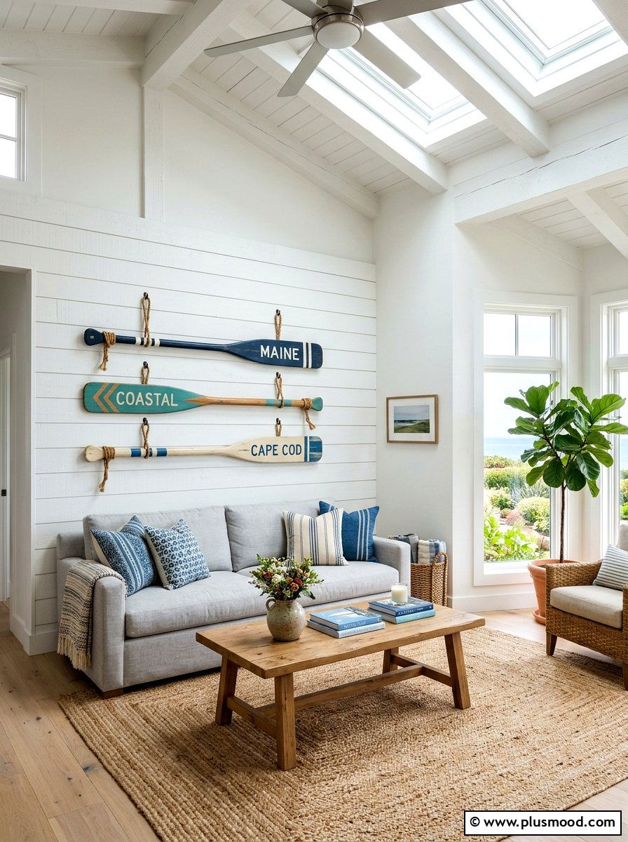 Wooden oar wall art - 25 summer nautical decor ideas