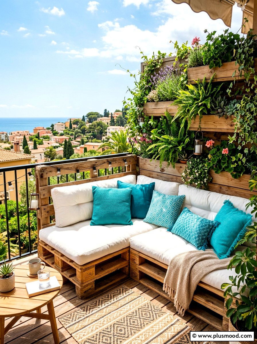 Wooden pallet balcony sofa - 25 summer boho balcony ideas