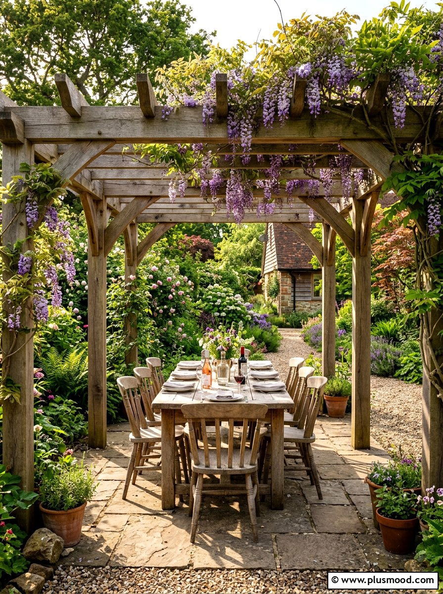 Wooden pergola with vines - 25 summer patio shade ideas