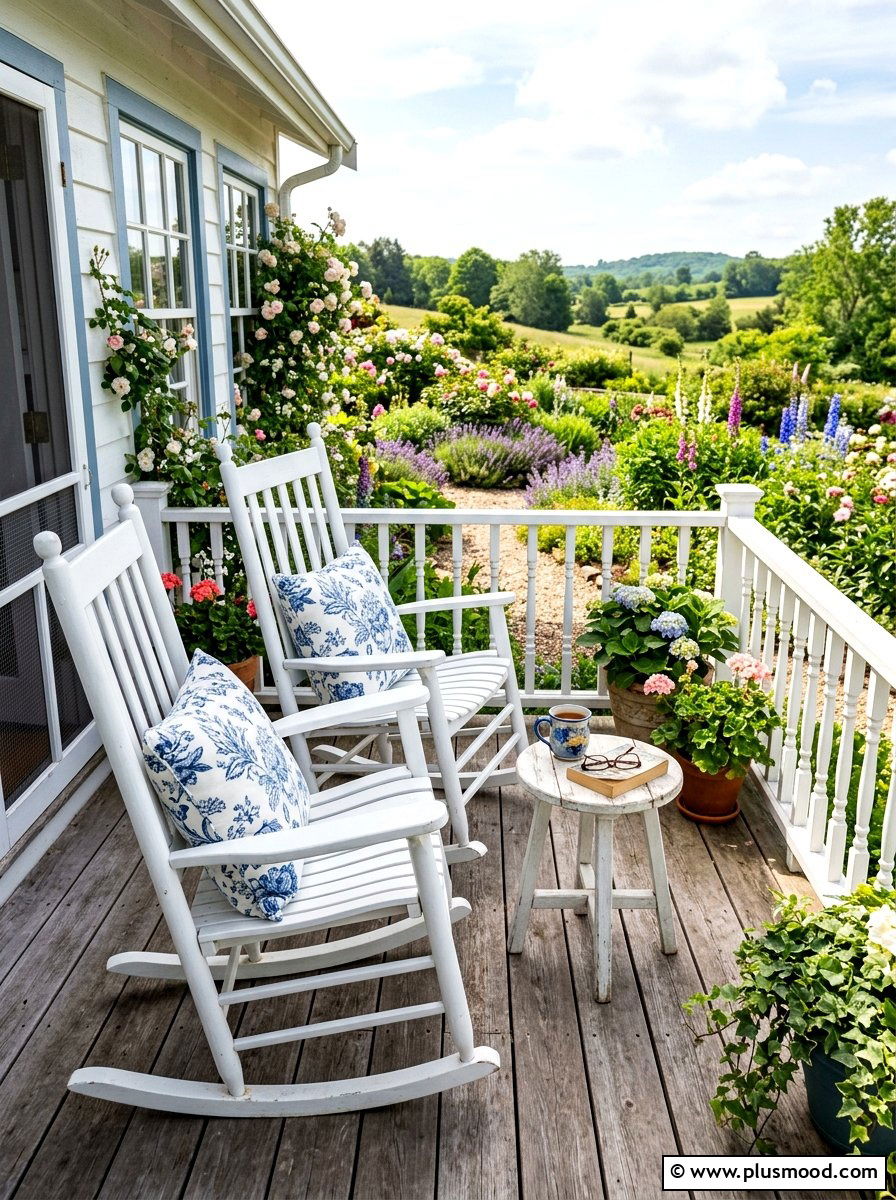 Wooden porch rockers - 25 summer cottage curb appeal ideas