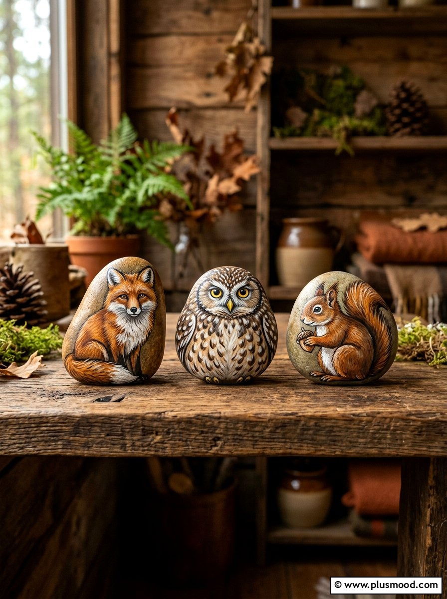 Woodland Animal Painted Rock Set - 25 painted rock ideas for kids birthday gifts