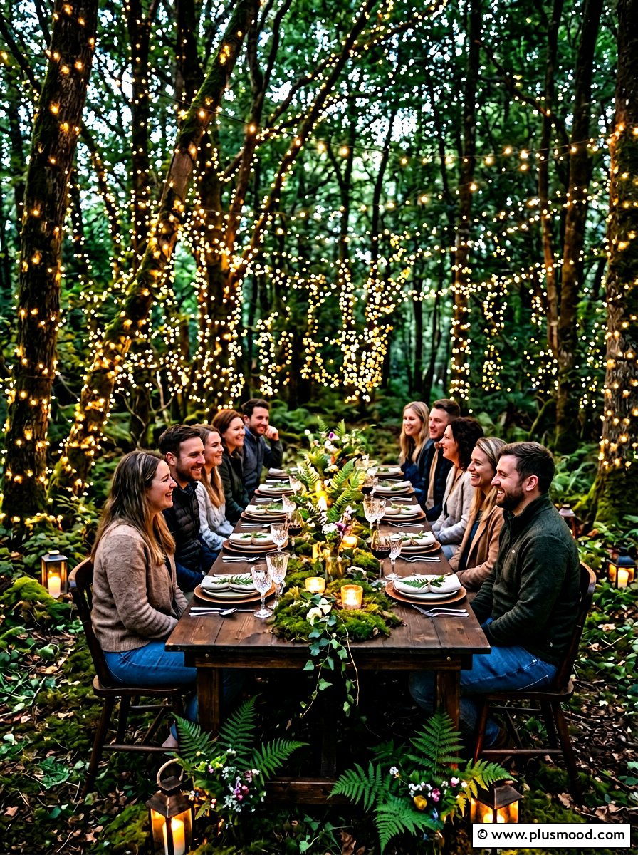 Woodland Fairy Light Dinner - 25 summer elegant outdoor dinner ideas