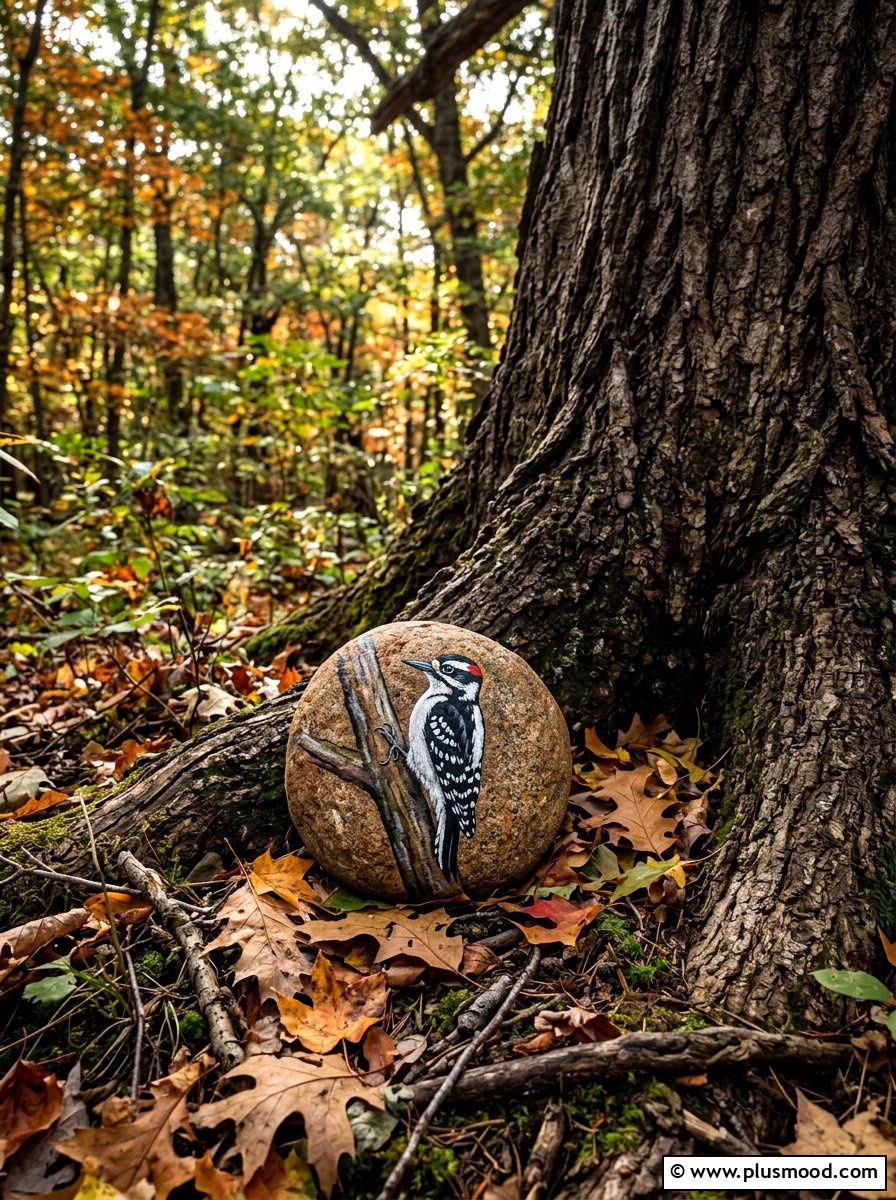Woodpecker Painted Rock - 25 painted rock ideas with birds