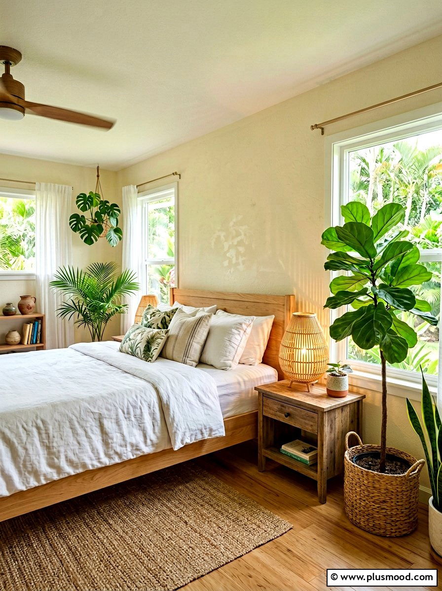 Woven Bamboo Table Lamp - 25 summer bedroom lighting ideas