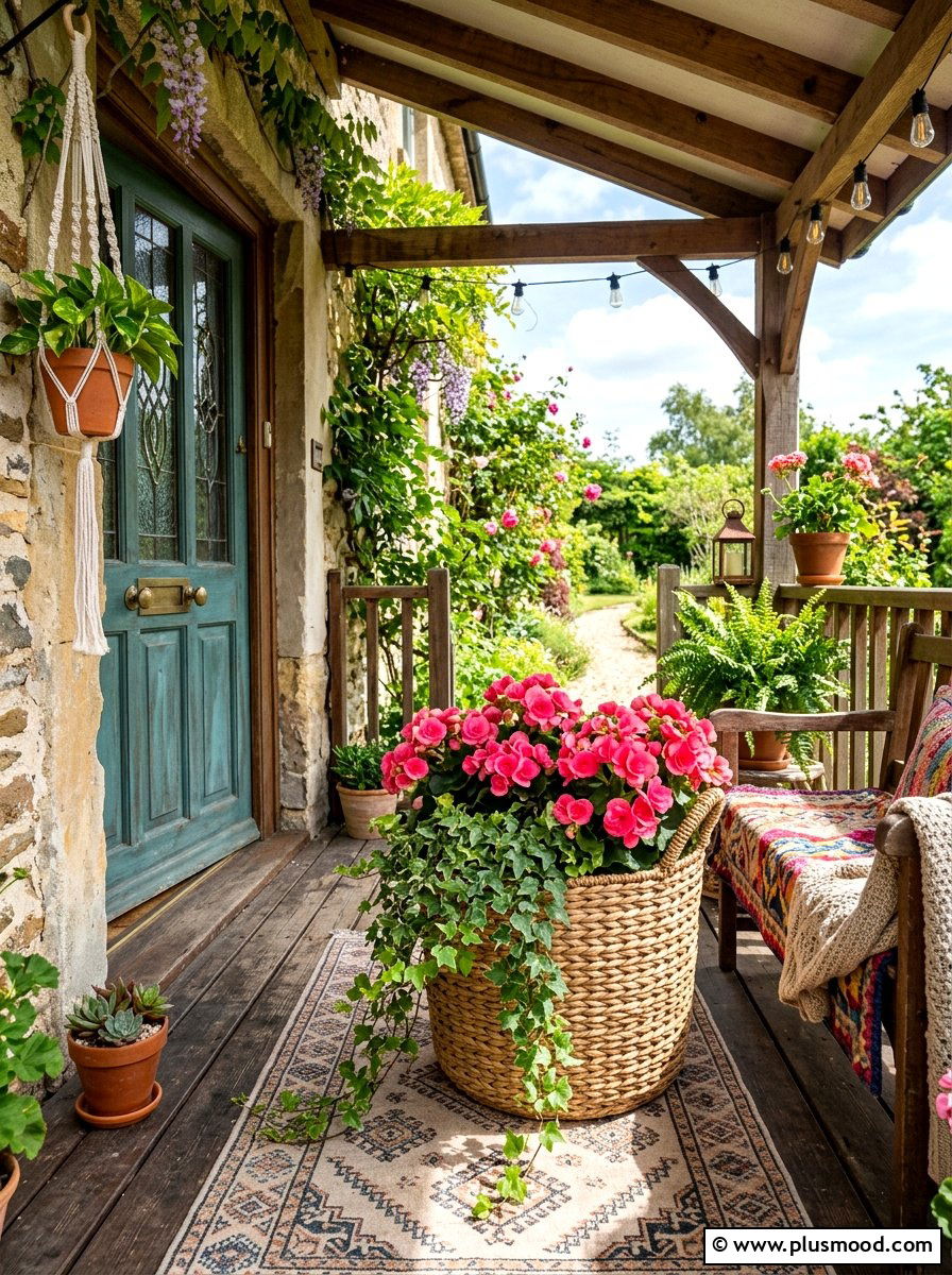 Woven Basket Entryway Planter - 25 summer front door planter ideas