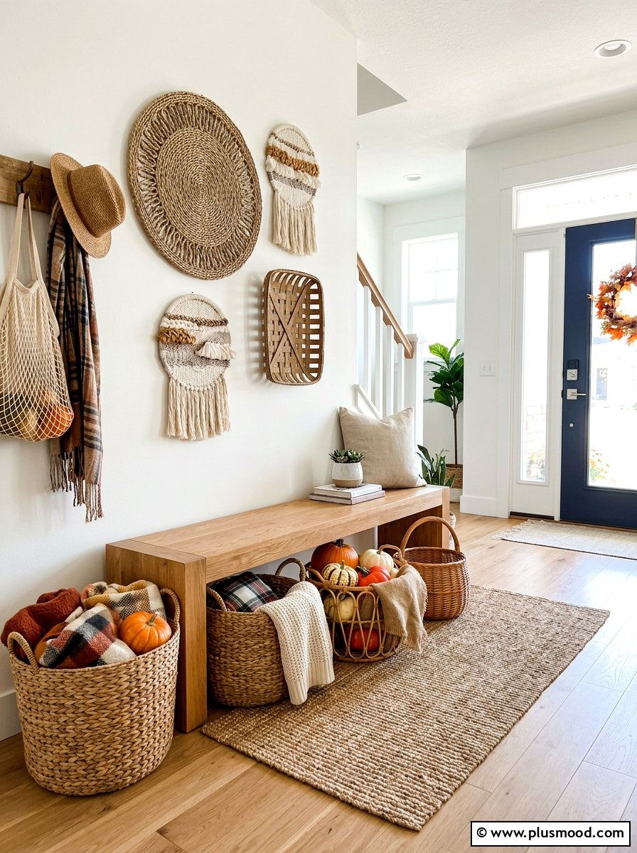 Woven Basket Entryway - 25 summer to fall entryway ideas