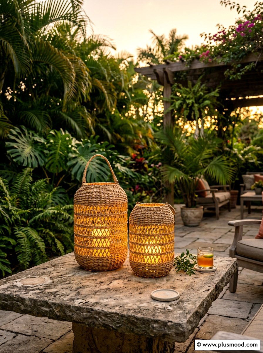 Woven Basket Lantern - 25 summer island style backyard ideas