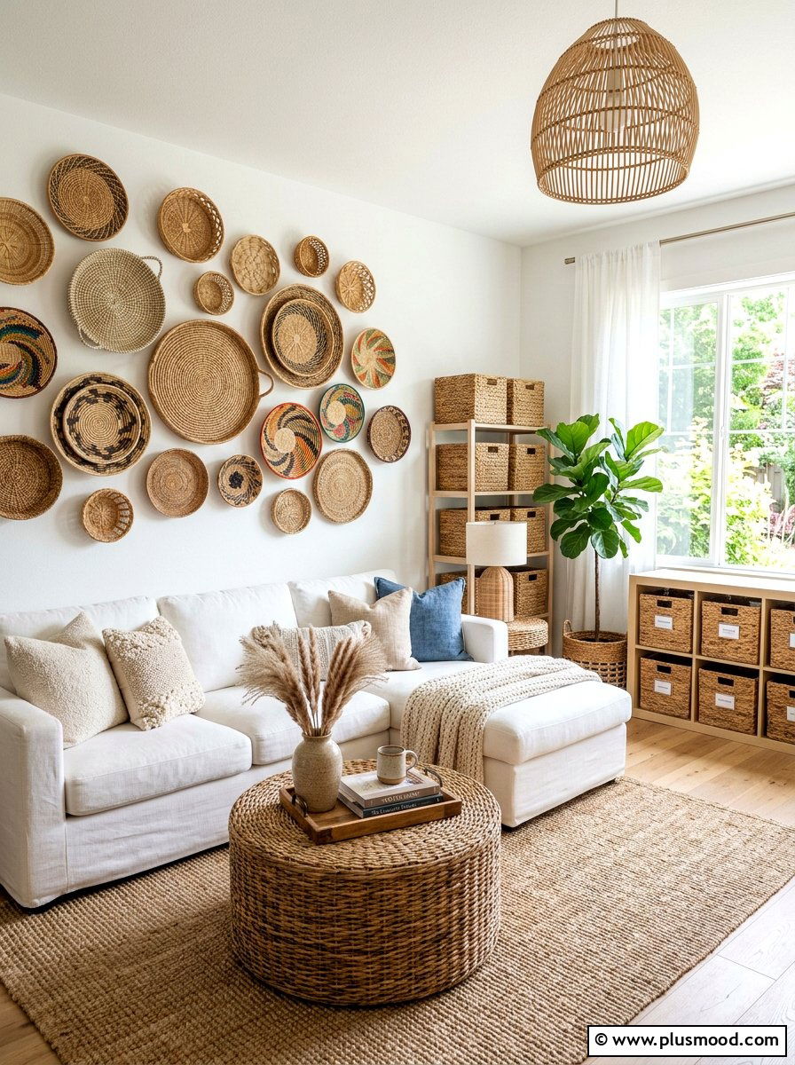 Woven Basket Living Room - 25 summer decor ideas for white living room