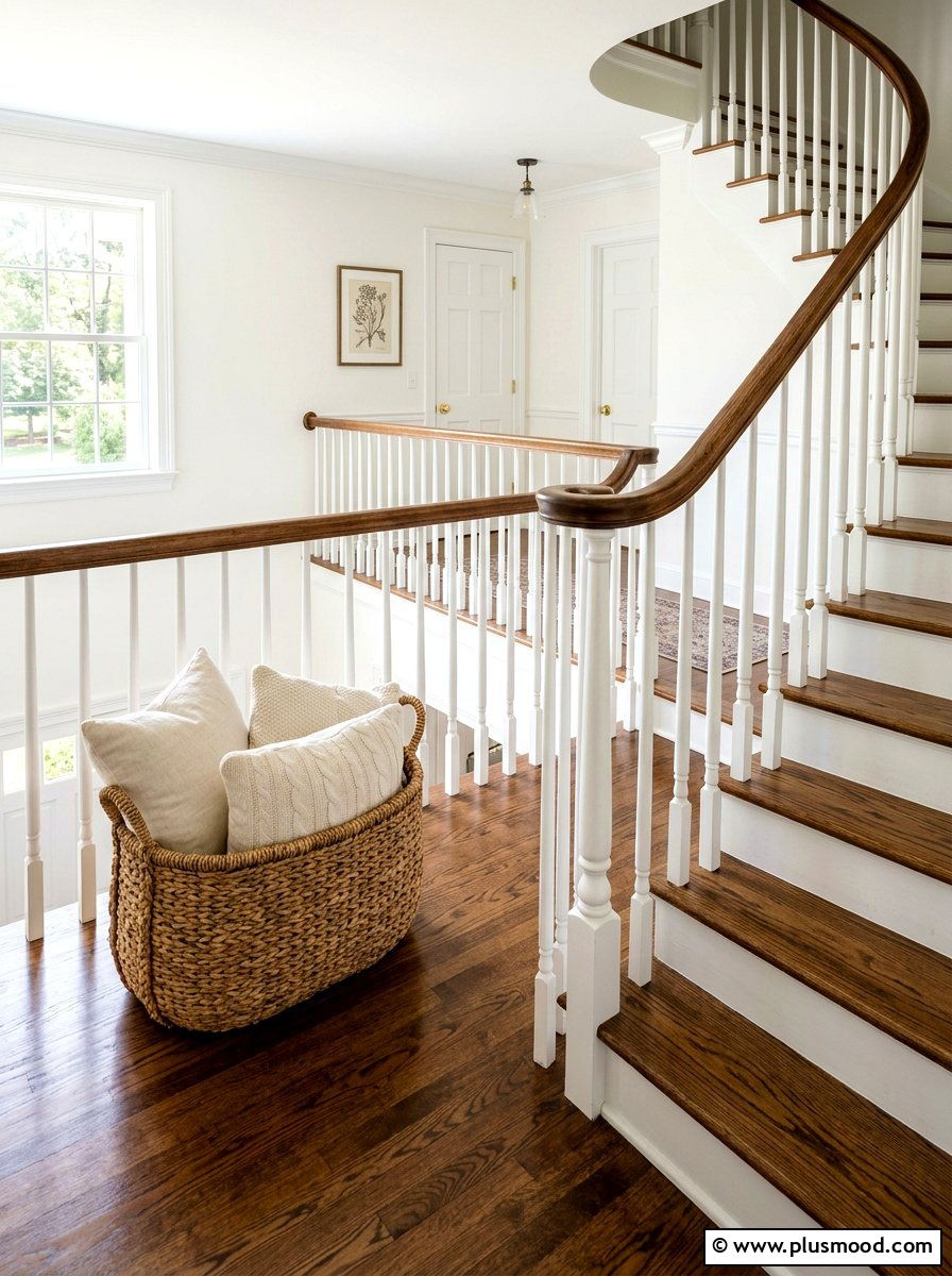 Woven Basket Staircase Landing - 25 summer transition decor ideas