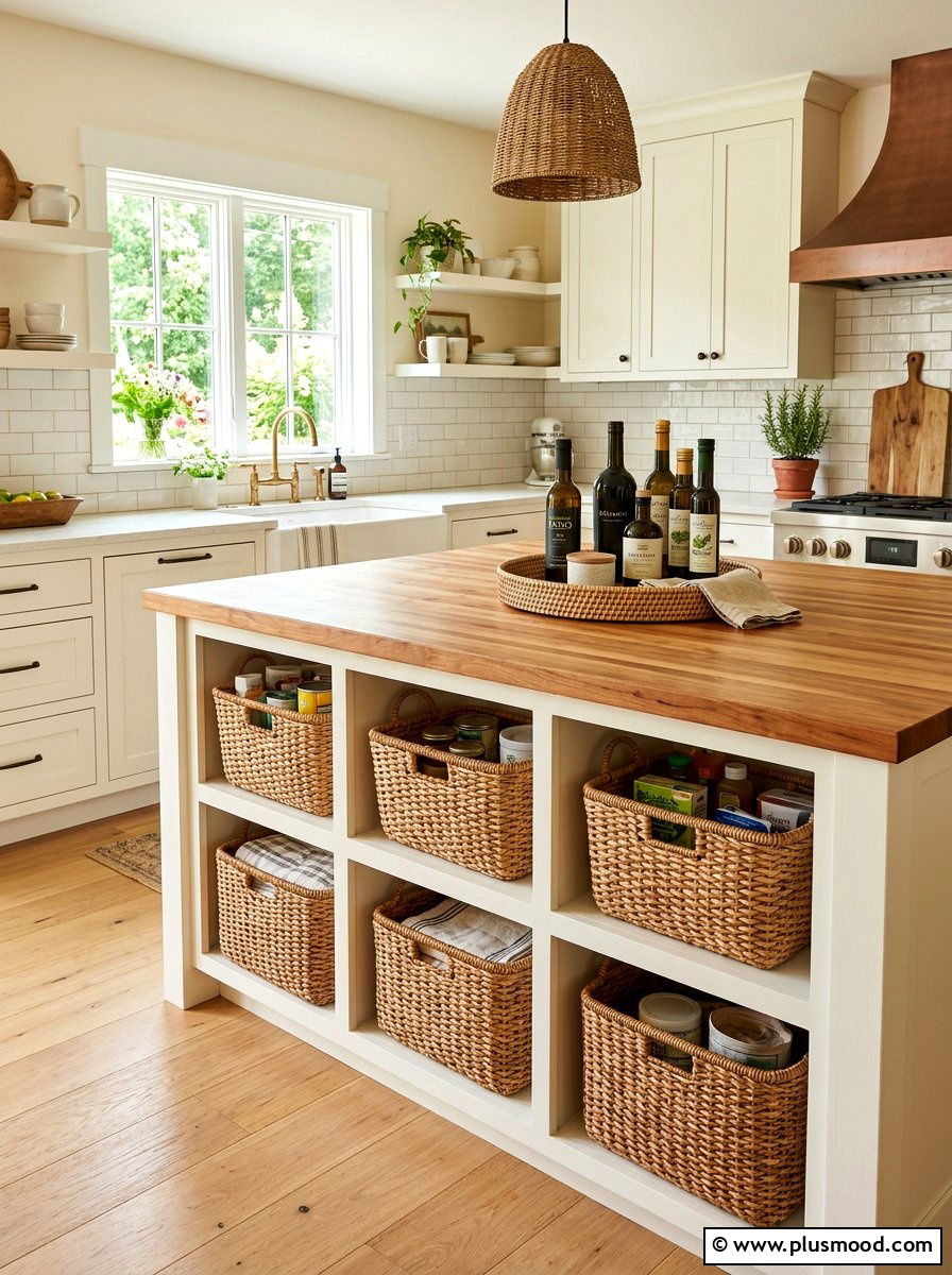 Woven Basket Storage - 25 summer farmhouse kitchen ideas