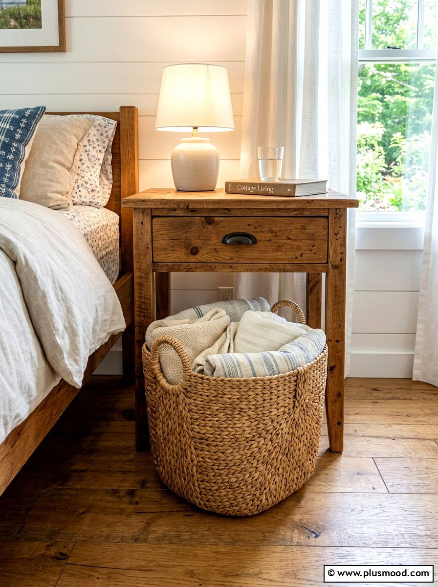 Woven Basket Storage - 25 summer nightstand decor ideas