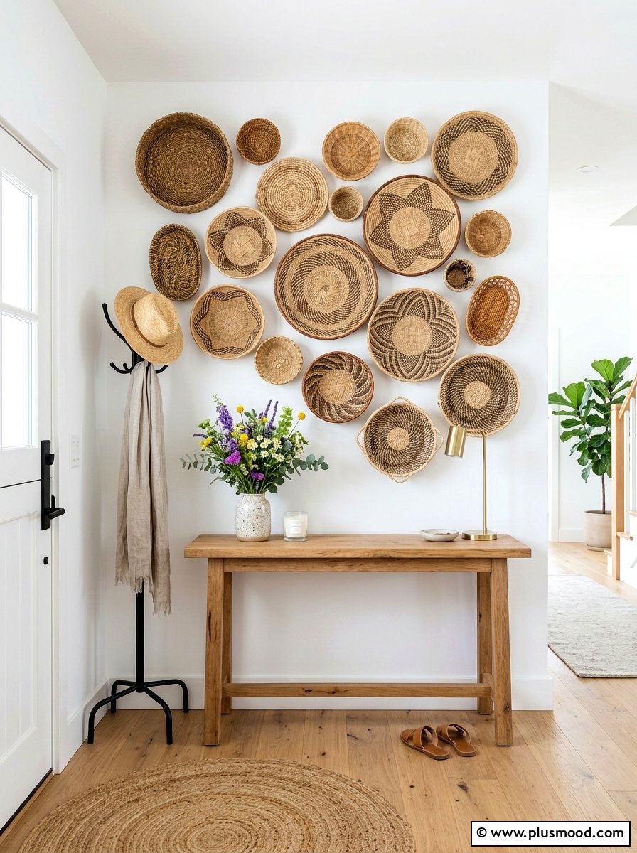 Woven Basket Wall - 25 summer boho decor ideas