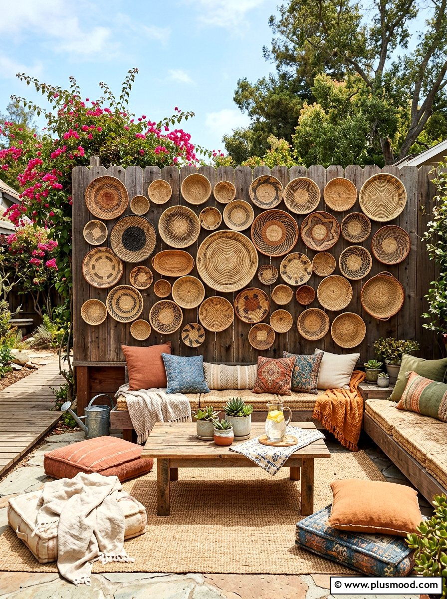 Woven Basket Wall - 25 summer boho outdoor party ideas