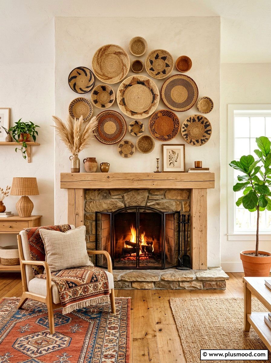 Woven Basket Wall Mantel - 25 summer mantel decor ideas