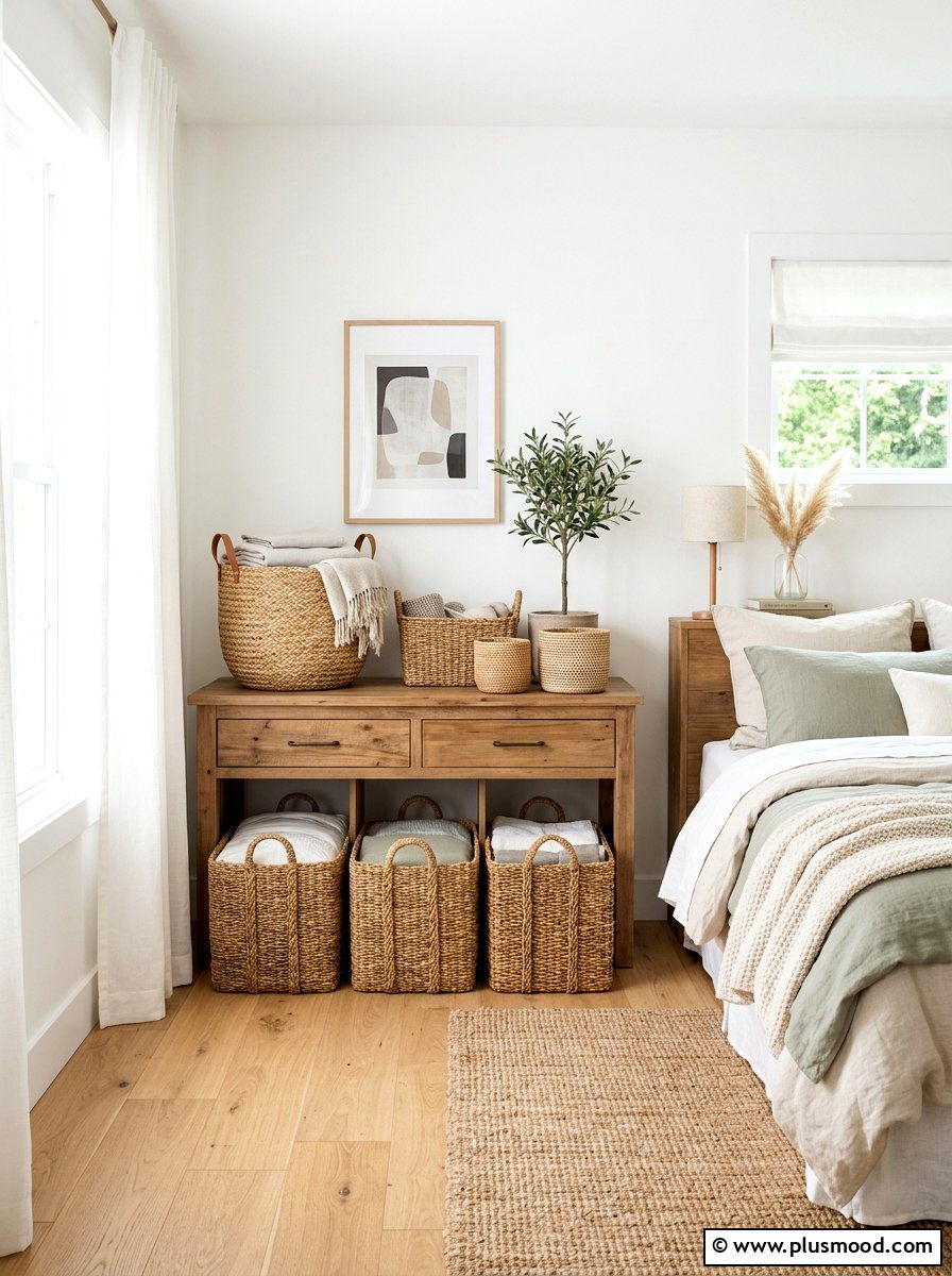 Woven Baskets For Storage - 25 light and airy summer bedroom ideas